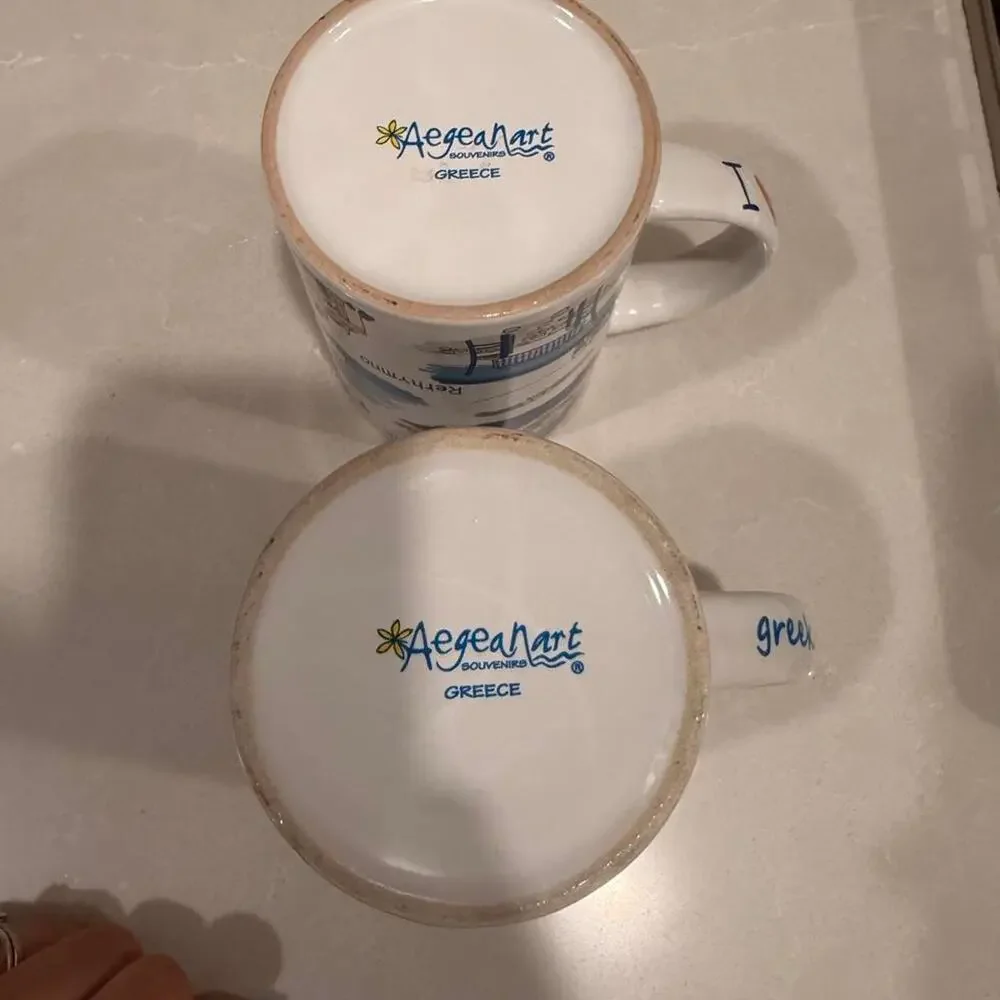 Set of 2 Aegean Art Greece Souvenir Mugs Portraits of Greece & Crete Cups
